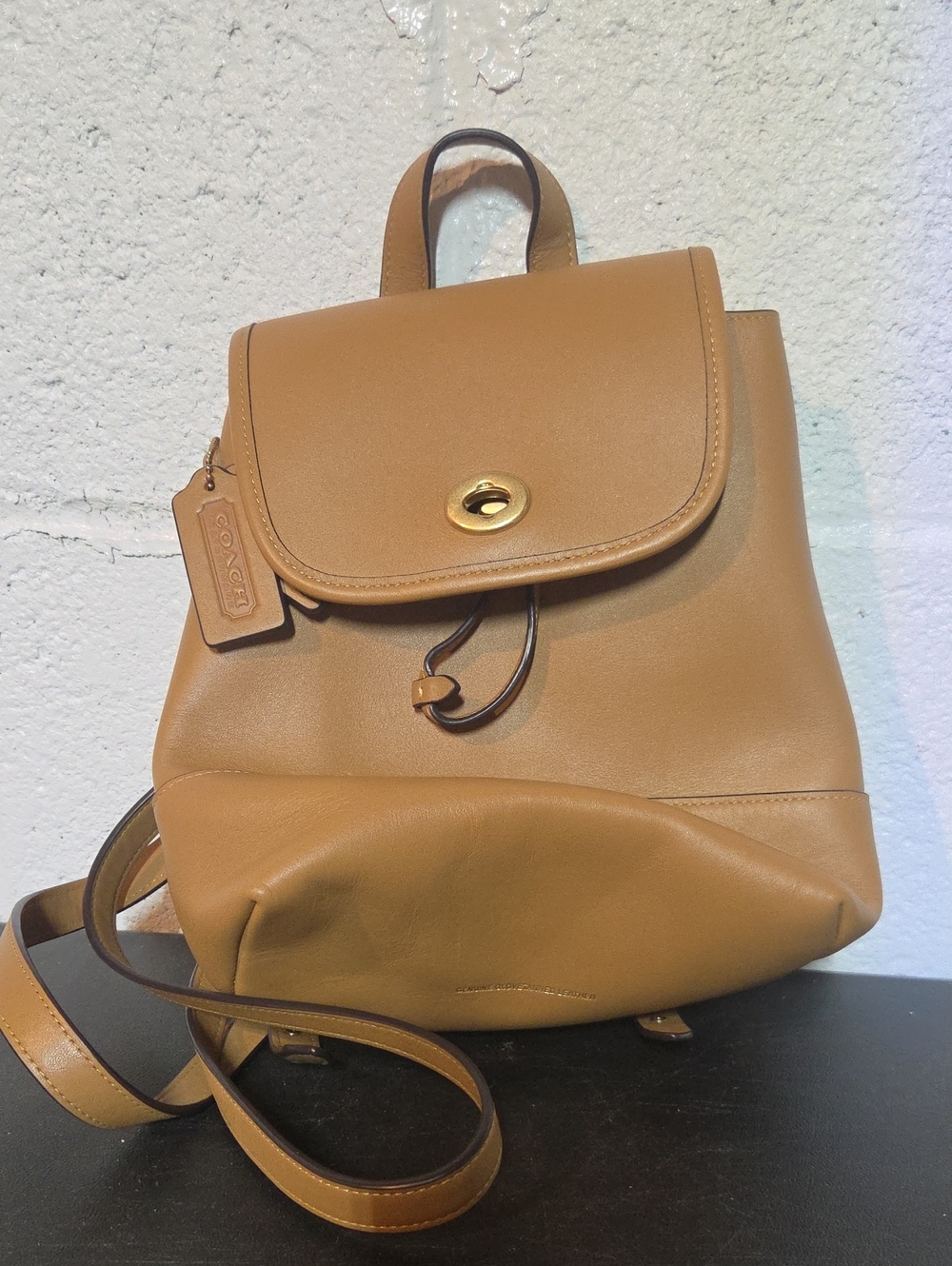 Coach Caramel Tan Leather Backpack with Turnlock